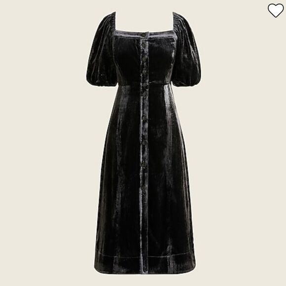 J. Crew Velvet Puff Sleeve Button Front Square Neck Dress Women's Size 8 Black - Picture 4 of 12
